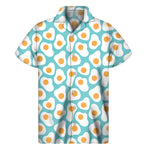 Blue Fried Eggs Pattern Print Men's Short Sleeve Shirt