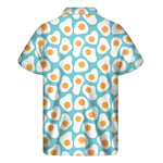 Blue Fried Eggs Pattern Print Men's Short Sleeve Shirt