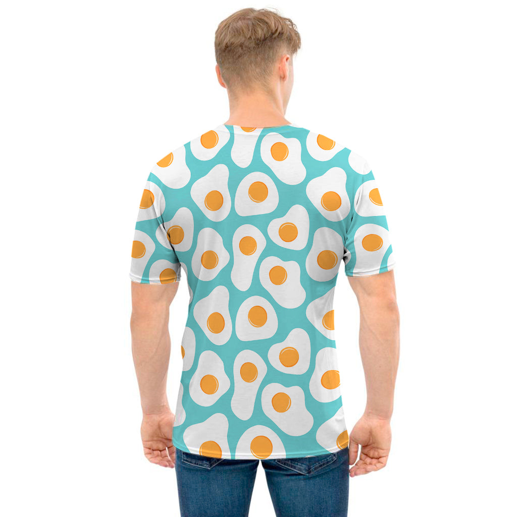 Blue Fried Eggs Pattern Print Men's T-Shirt