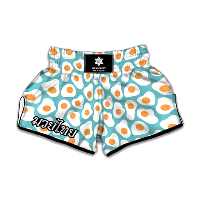 Blue Fried Eggs Pattern Print Muay Thai Boxing Shorts