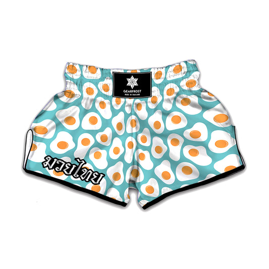 Blue Fried Eggs Pattern Print Muay Thai Boxing Shorts