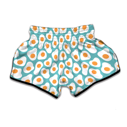 Blue Fried Eggs Pattern Print Muay Thai Boxing Shorts