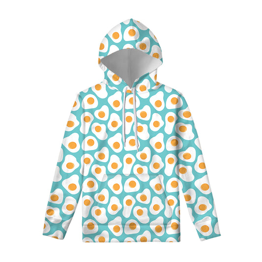 Blue Fried Eggs Pattern Print Pullover Hoodie