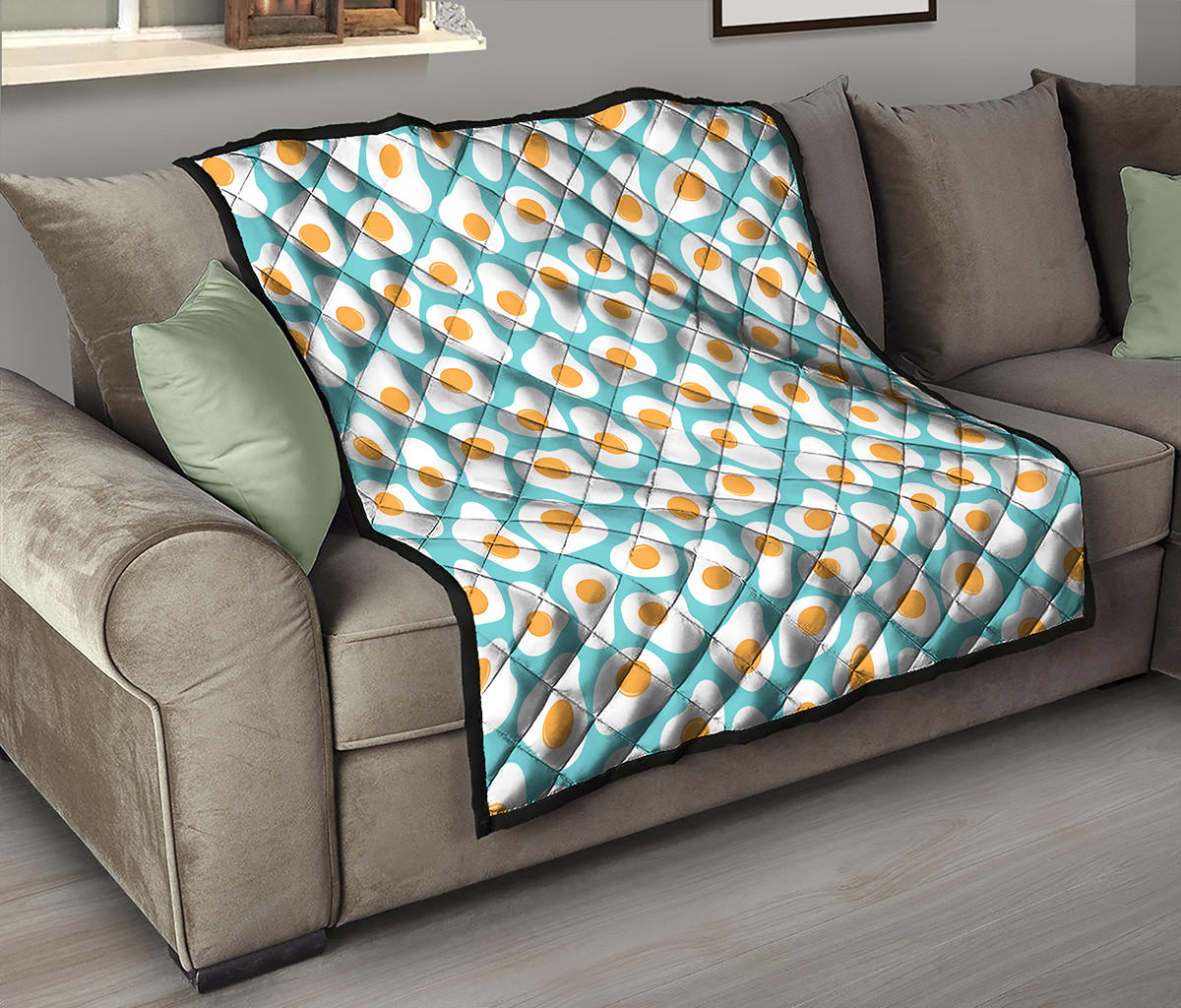 Blue Fried Eggs Pattern Print Quilt