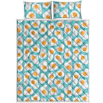 Blue Fried Eggs Pattern Print Quilt Bed Set