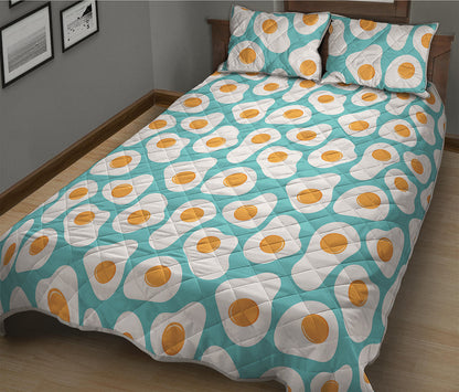 Blue Fried Eggs Pattern Print Quilt Bed Set