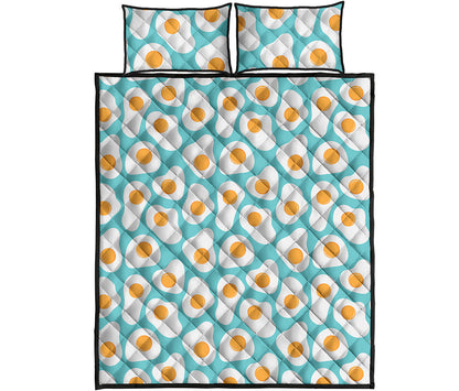 Blue Fried Eggs Pattern Print Quilt Bed Set