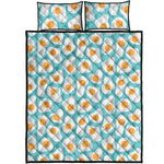 Blue Fried Eggs Pattern Print Quilt Bed Set