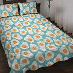 Blue Fried Eggs Pattern Print Quilt Bed Set