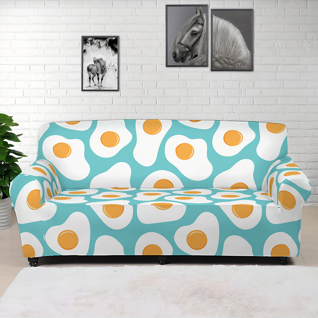 Blue Fried Eggs Pattern Print Sofa Cover