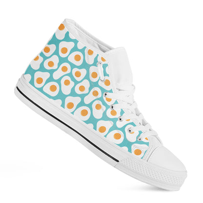 Blue Fried Eggs Pattern Print White High Top Shoes