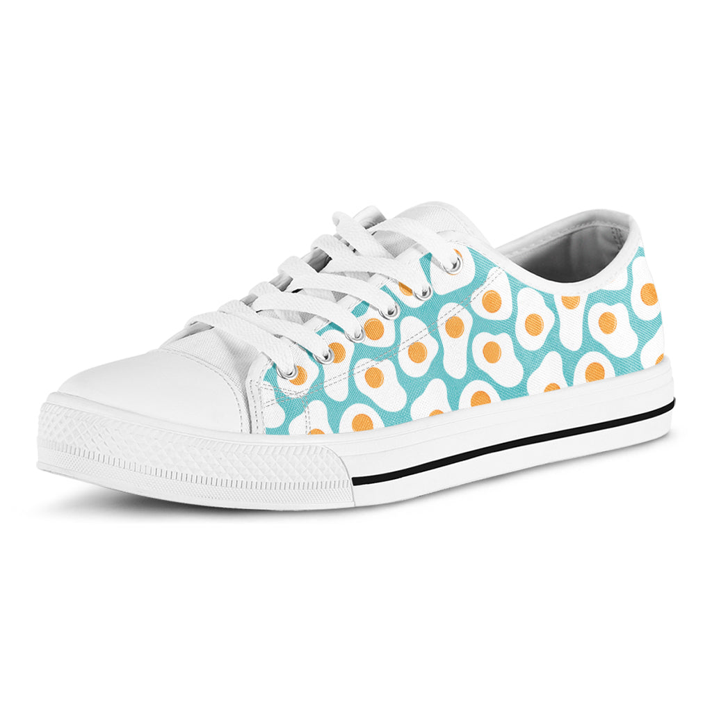 Blue Fried Eggs Pattern Print White Low Top Shoes