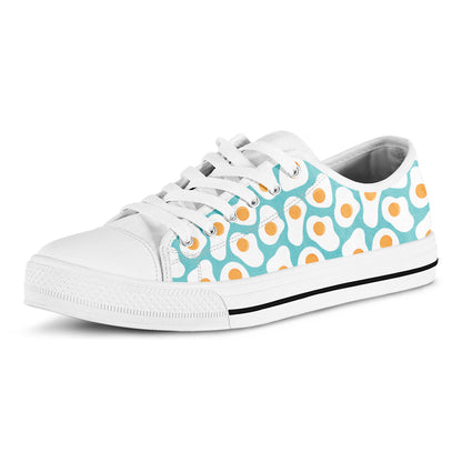 Blue Fried Eggs Pattern Print White Low Top Shoes