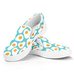 Blue Fried Eggs Pattern Print White Slip On Shoes
