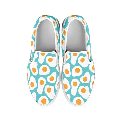 Blue Fried Eggs Pattern Print White Slip On Shoes