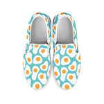 Blue Fried Eggs Pattern Print White Slip On Shoes