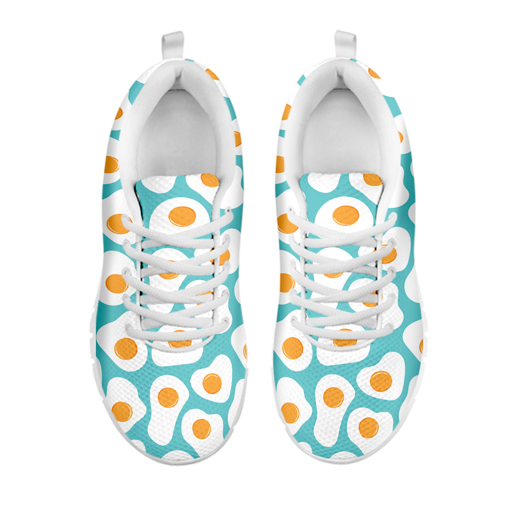 Blue Fried Eggs Pattern Print White Sneakers