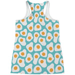 Blue Fried Eggs Pattern Print Women's Racerback Tank Top