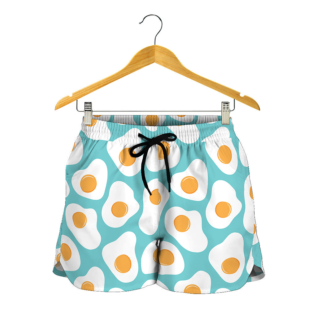 Blue Fried Eggs Pattern Print Women's Shorts