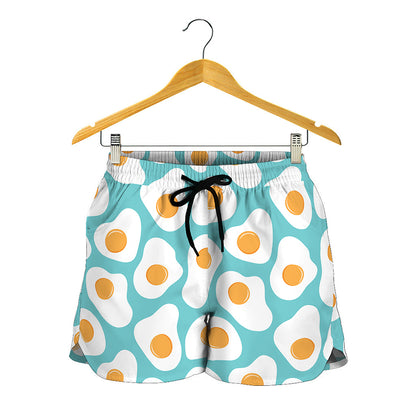 Blue Fried Eggs Pattern Print Women's Shorts