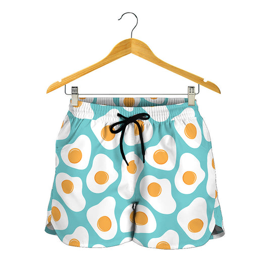 Blue Fried Eggs Pattern Print Women's Shorts