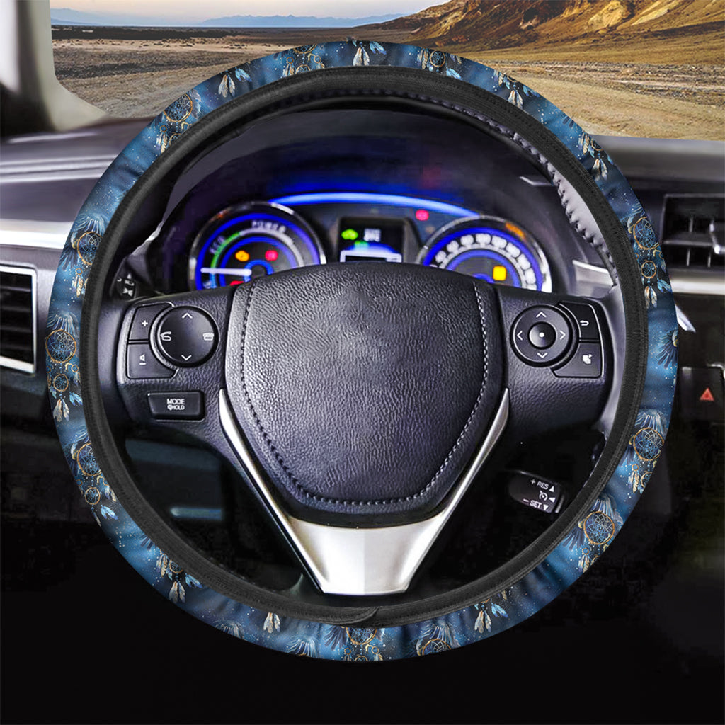 Blue Galaxy Dream Catcher Pattern Print Car Steering Wheel Cover