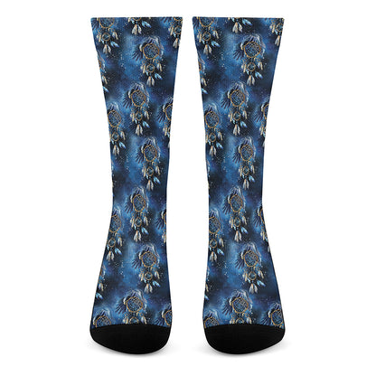 Blue Galaxy Dream Catcher Pattern Print Crew Socks