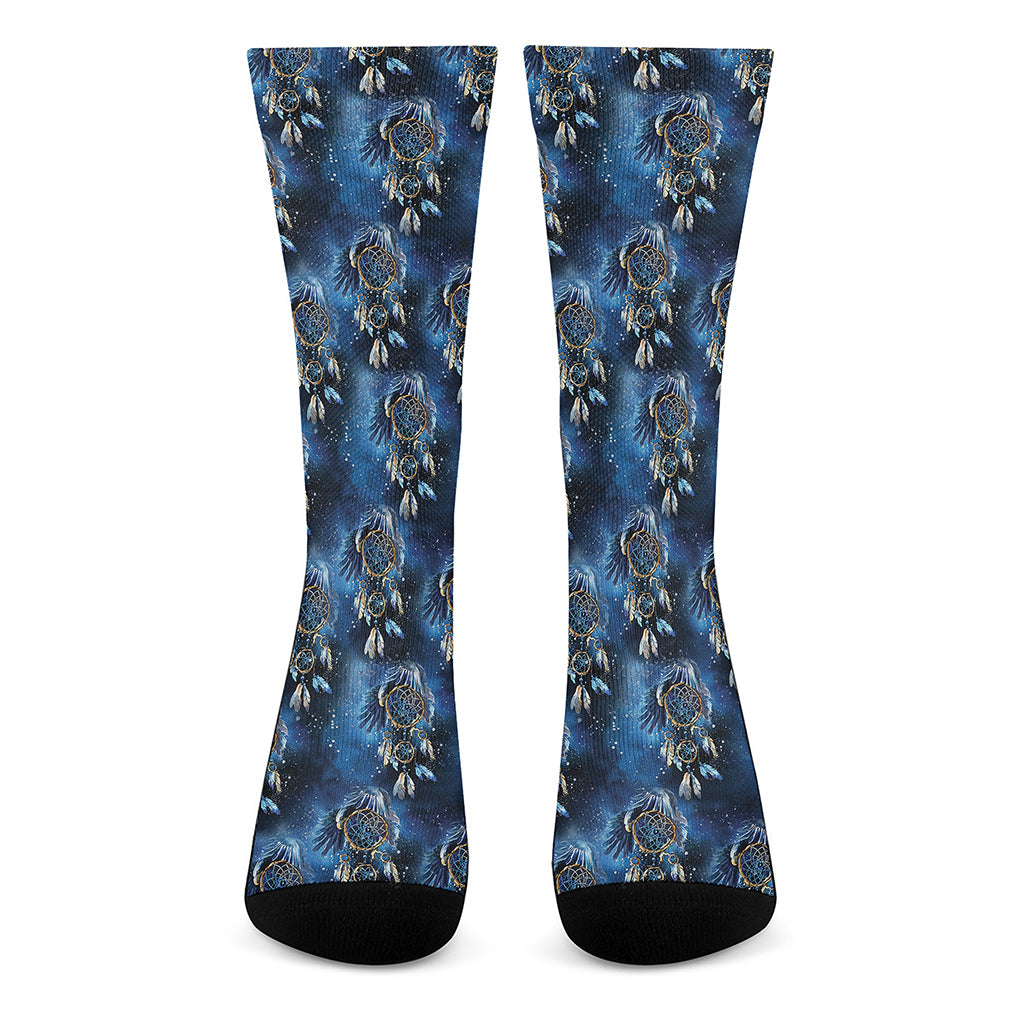 Blue Galaxy Dream Catcher Pattern Print Crew Socks