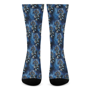 Blue Galaxy Dream Catcher Pattern Print Crew Socks