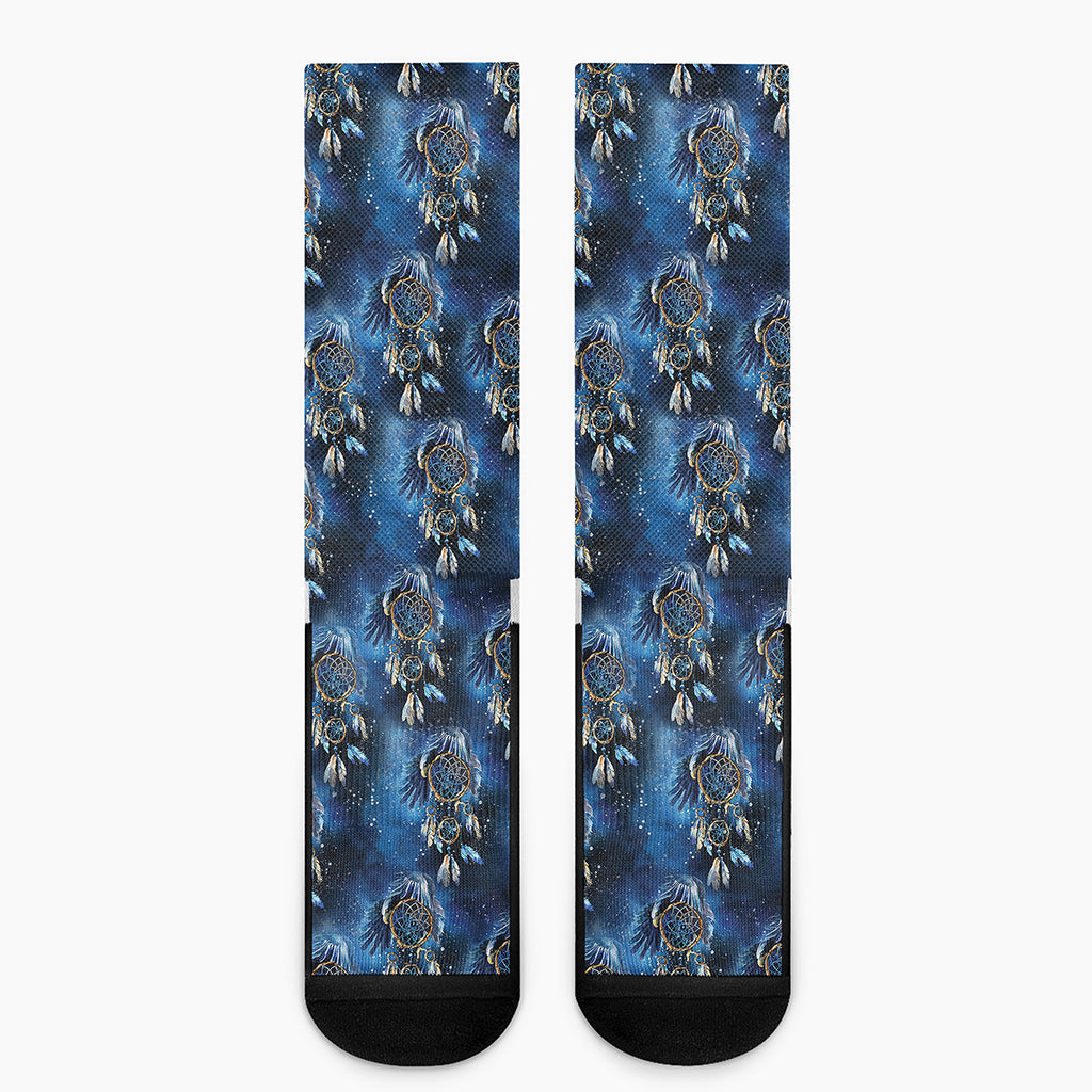 Blue Galaxy Dream Catcher Pattern Print Crew Socks