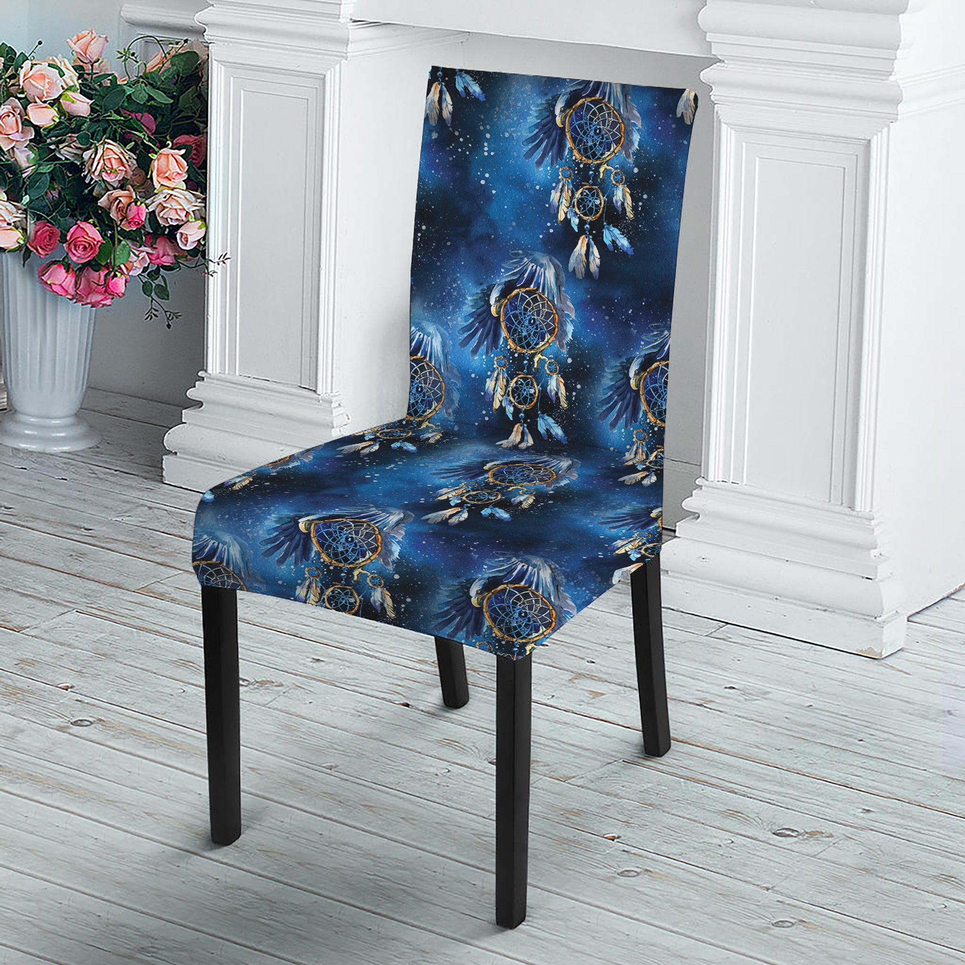 Blue Galaxy Dream Catcher Pattern Print Dining Chair Slipcover
