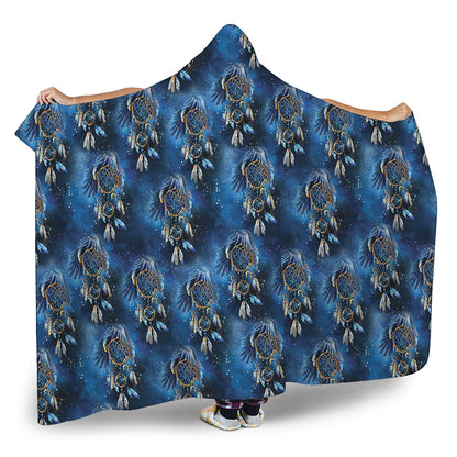 Blue Galaxy Dream Catcher Pattern Print Hooded Blanket