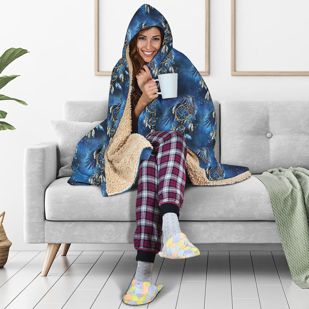 Blue Galaxy Dream Catcher Pattern Print Hooded Blanket