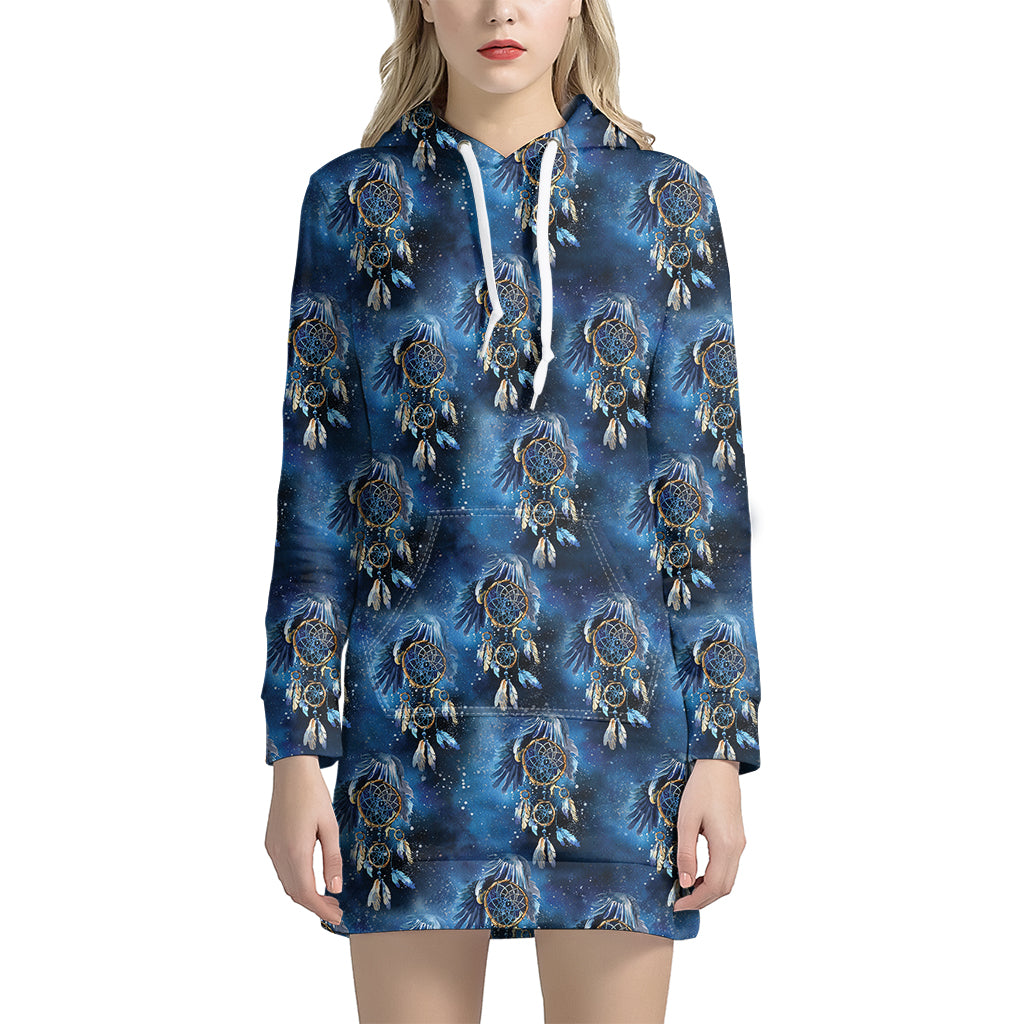 Blue Galaxy Dream Catcher Pattern Print Hoodie Dress