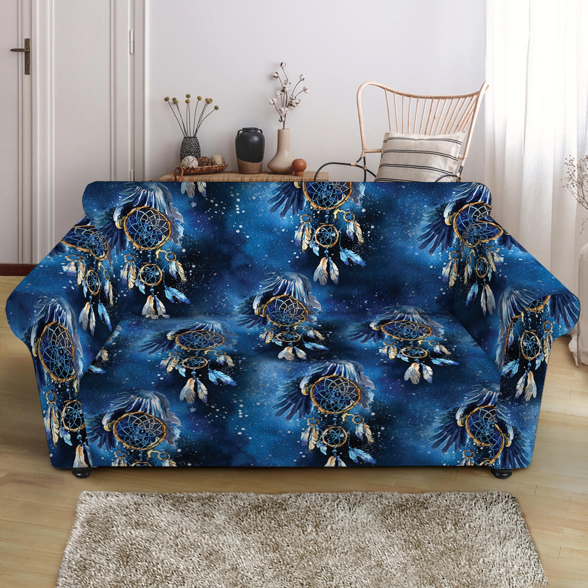 Blue Galaxy Dream Catcher Pattern Print Loveseat Slipcover