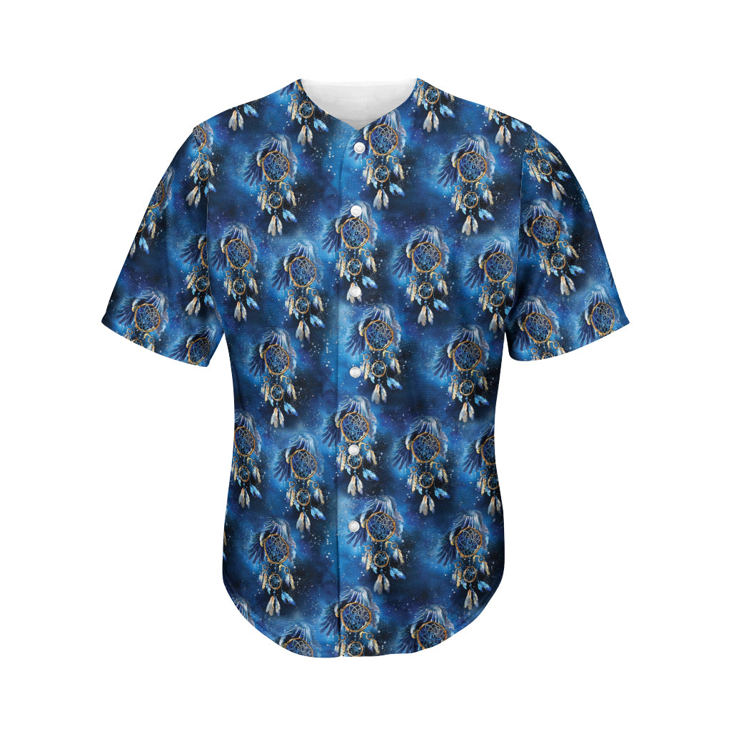 Blue Galaxy Dream Catcher Pattern Print Men's Baseball Jersey