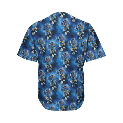 Blue Galaxy Dream Catcher Pattern Print Men's Baseball Jersey