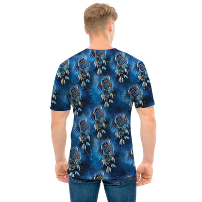 Blue Galaxy Dream Catcher Pattern Print Men's T-Shirt