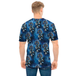 Blue Galaxy Dream Catcher Pattern Print Men's T-Shirt
