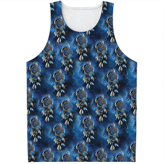Blue Galaxy Dream Catcher Pattern Print Men's Tank Top