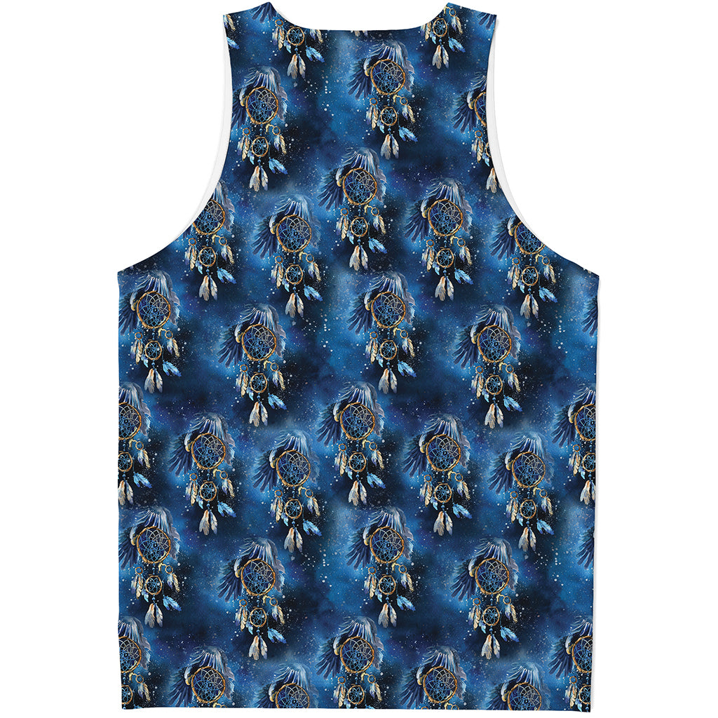 Blue Galaxy Dream Catcher Pattern Print Men's Tank Top