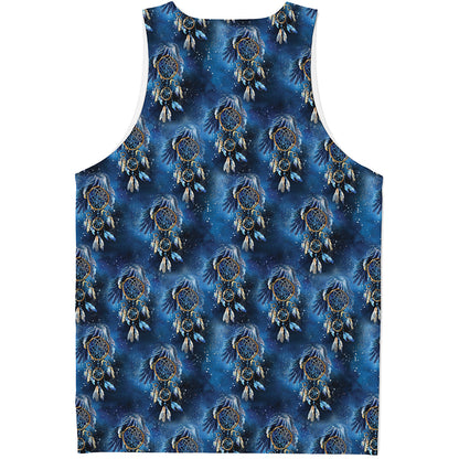 Blue Galaxy Dream Catcher Pattern Print Men's Tank Top
