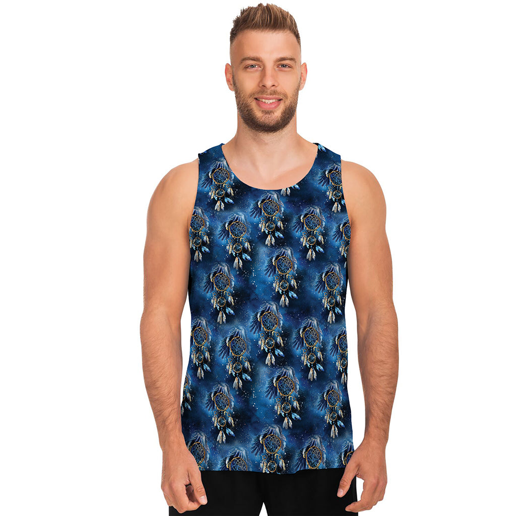 Blue Galaxy Dream Catcher Pattern Print Men's Tank Top