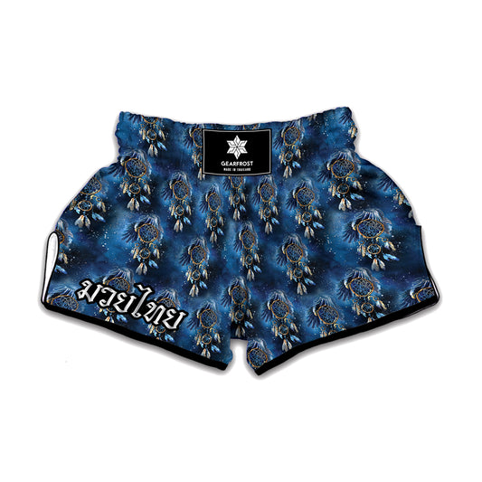 Blue Galaxy Dream Catcher Pattern Print Muay Thai Boxing Shorts