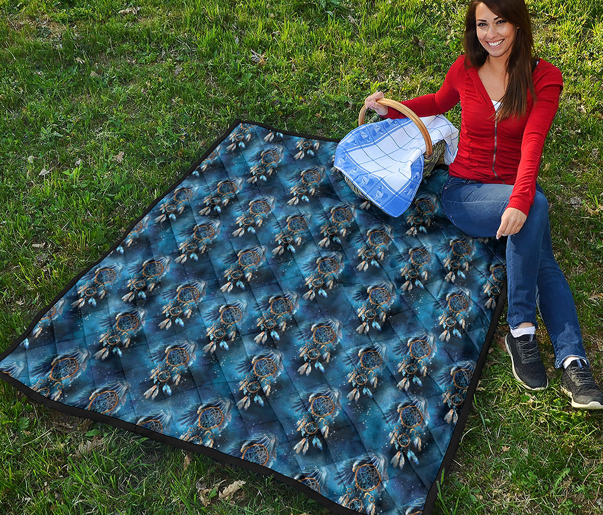 Blue Galaxy Dream Catcher Pattern Print Quilt