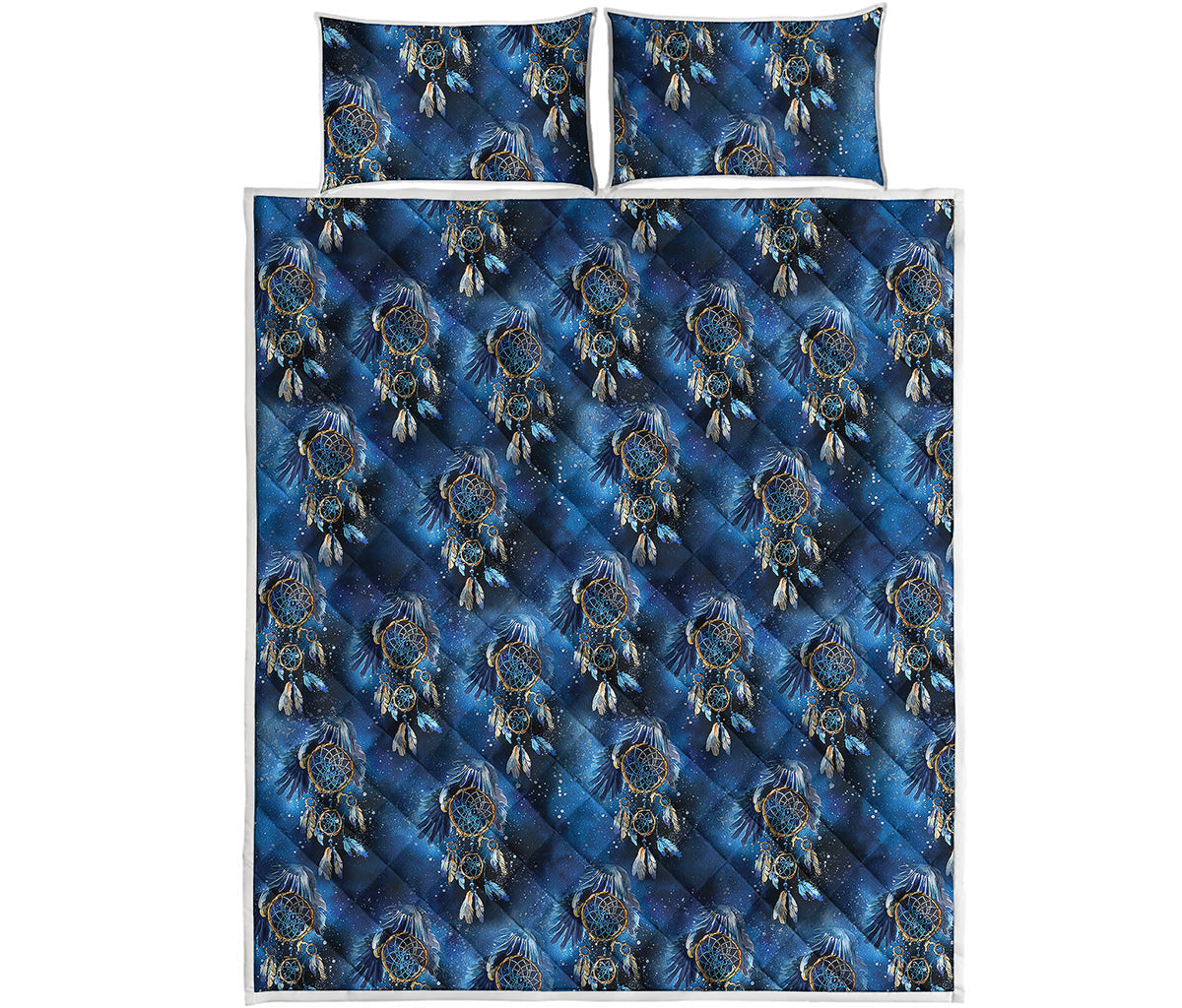 Blue Galaxy Dream Catcher Pattern Print Quilt Bed Set