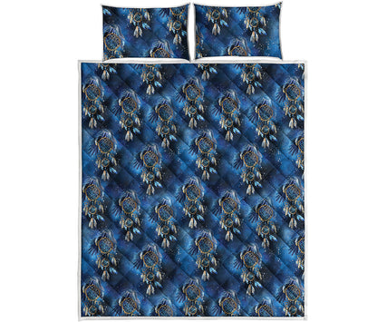 Blue Galaxy Dream Catcher Pattern Print Quilt Bed Set