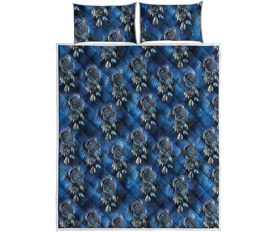 Blue Galaxy Dream Catcher Pattern Print Quilt Bed Set