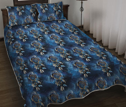 Blue Galaxy Dream Catcher Pattern Print Quilt Bed Set
