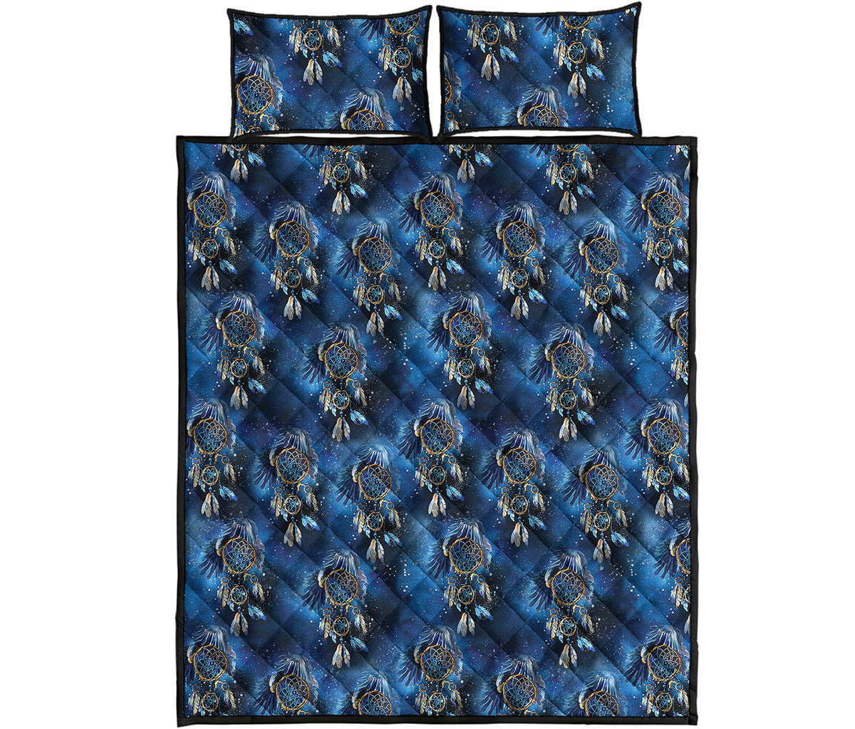 Blue Galaxy Dream Catcher Pattern Print Quilt Bed Set